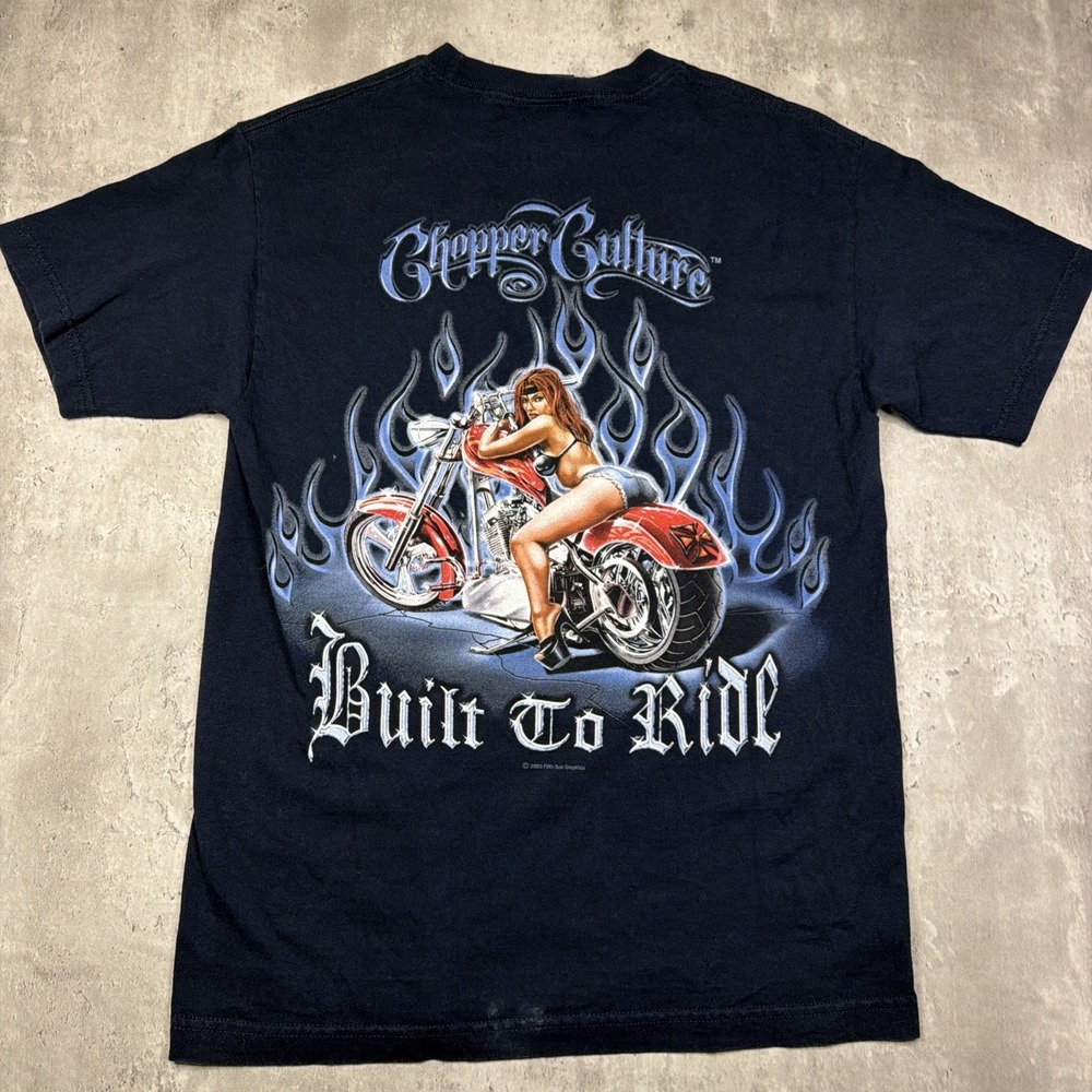 Vintage Chopper Culture Built To Ride Shirt Fifth Sun 2003 Y2K Biker Navy M USA